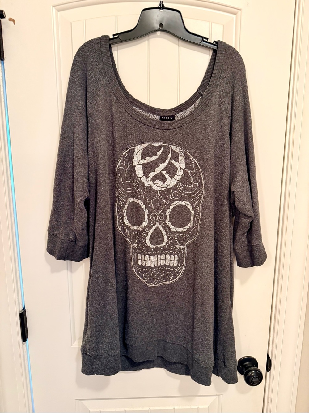 Torrid Charcoal Scoop Neck Sugar Skull Sweatshirt